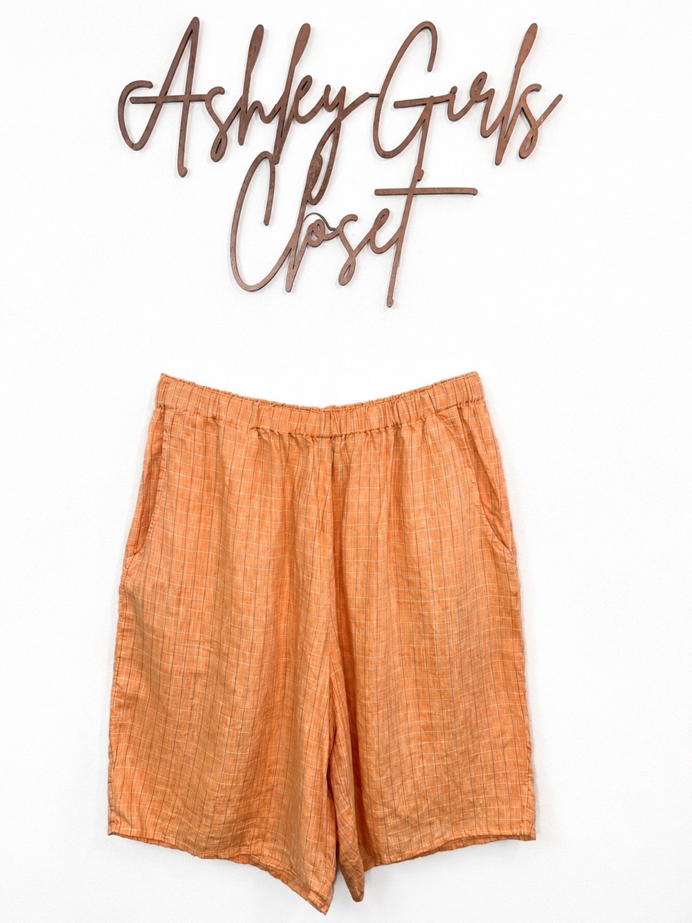 FLAX by Jeanne Engelhart 100% Linen Plaid Pull-On Shorts Large